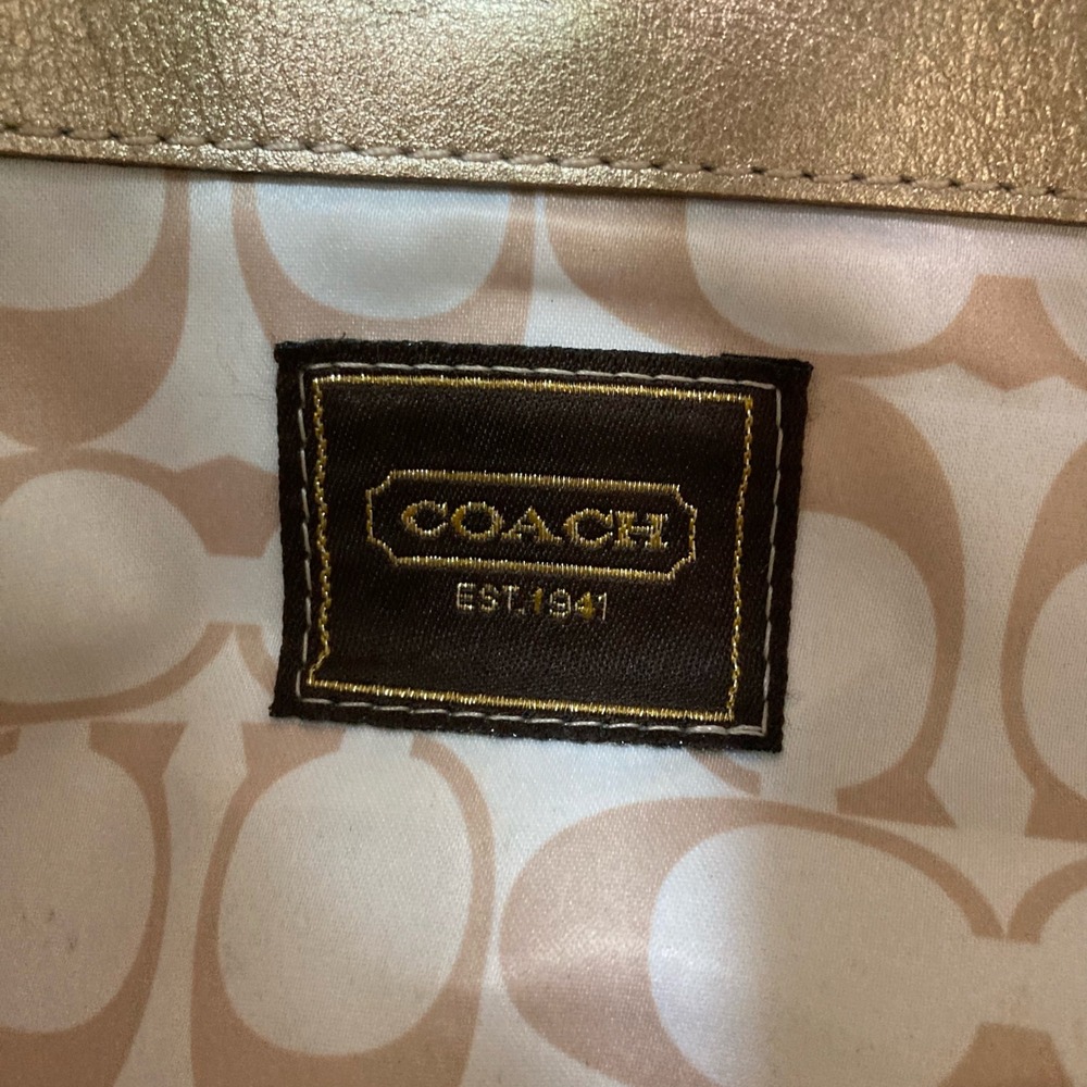 Coach Madeline Gold Metallic Leather Fold-Over Turnlock Clutch 13680 - Picture 2 of 12